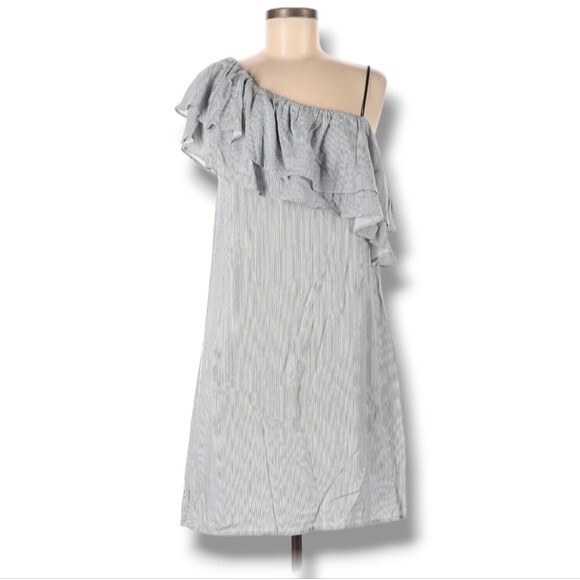 Splendid Dress Size M White Blue Striped One Shoulder Sheath Knee Length Cotton - Picture 1 of 6